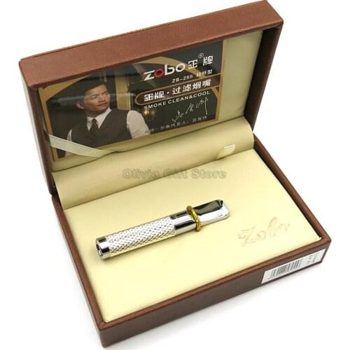 ZOBO Vintage Silver Mesh Zobo Pillar-type Filtering Cigar Cigarette Tobacco Smoking Tool Holder 24KGP Cigar Accessories