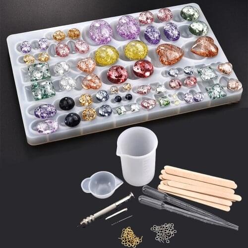 1set Resin Jewelry Casting Molds Heart Round Oval Drop Crystal UV Epoxy Resin Pendant DIY Jewelry Making Tools Set