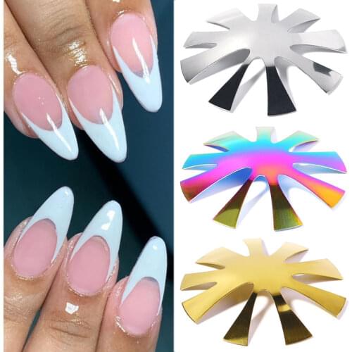 1PC Nail Art Cutter Smile Cut V Line Almond Shape Tips Edge Shaping Template Metal Nails Cutter Acrylic French Manicure Tools