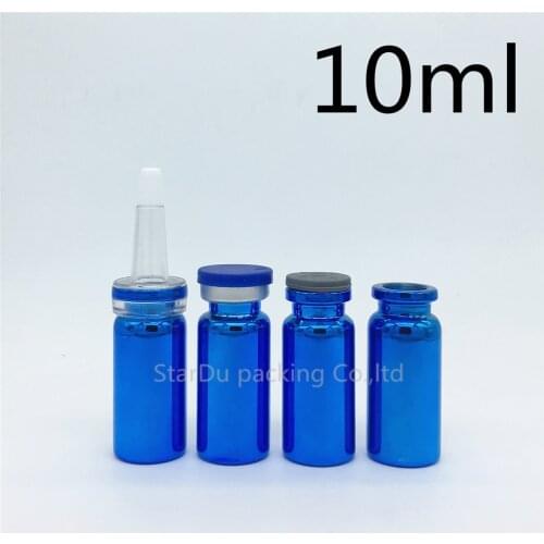 10ml UV Blue Glass Vials, 10cc Glass Bottle with flip off cap,1/3OZ cosmetic packaging, essence bottle 10pcs/lot