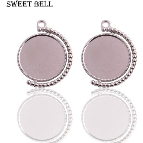 10pcs 25mm Inner Size Rotation Double Side Rhodium color Cameo Cabochon Base Setting Blank Charms New Fashion Pendant SZ-4