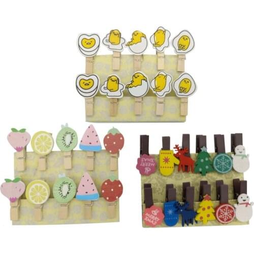 10pcs/lot Mini Clip Pack Kawaii Fruits Eggs Christmas Wooden Clip Photo Paper Craft Diy Clips