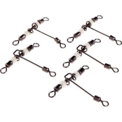10Pcs Fishing Connector Rolling 3 Way with Luminous Beads T-Shape Cross-line Swivel Hooks