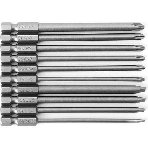 2021 New 10 Pcs Magnetic Slotted PH2 Screwdriver Bit S2 Steel 1/4 Hex Shank 100mm