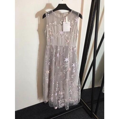 2019 new fancy embroidery stars women mesh sleeveless dress