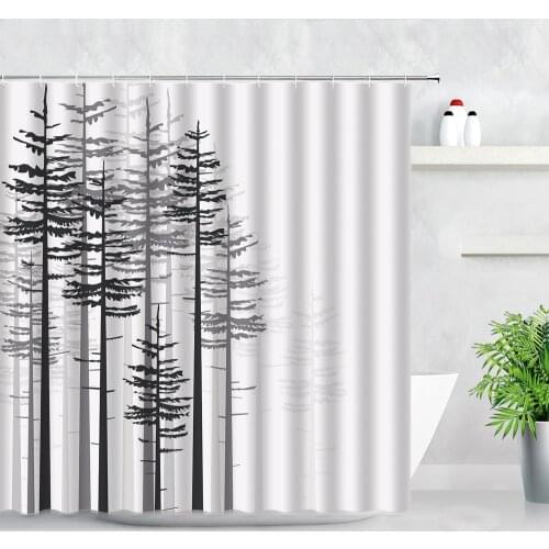 3D Modern Simple Trees Black White Printing Shower Curtains Fabric Bathroom Screen Dream Forest Scenery Home Decor Hooks Curtain