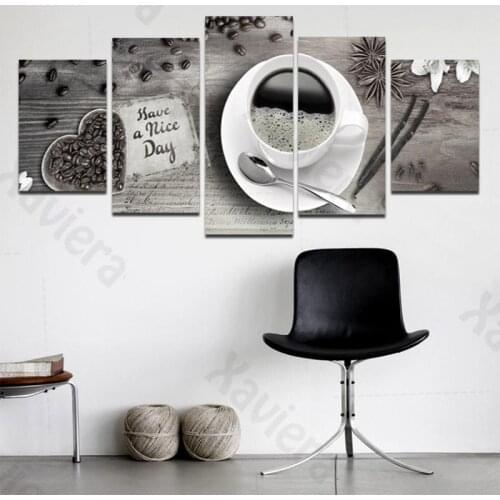 5 Pieces Coffee Modern Black&White Canvas Paintings Wall Decor Picture For Bedroom Kitchen Cafe Canvas Painting Oil Art Poster