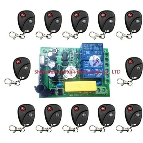 AC220V 2CH 2Channe Wireless Remote Control Switch System teleswitch 1*Receiver +12*Transmitters for Appliances Gate Garage Door