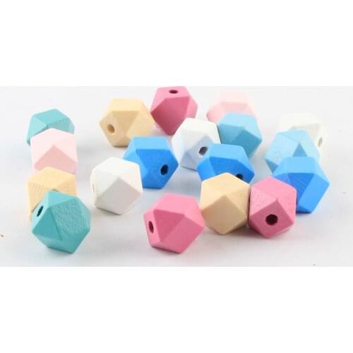 50pcs/lot 12mm Rainbow Wooden Beads Geometry Polygon Shape Wood Beads For Jewelry Making DIY Earring Accessories