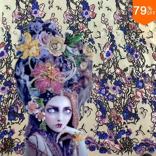 Extremely Luxury Ancient Temple mysterious Crystal witch Polis legend Embroidery Dress Sewing Fabric handwork Sewing Material