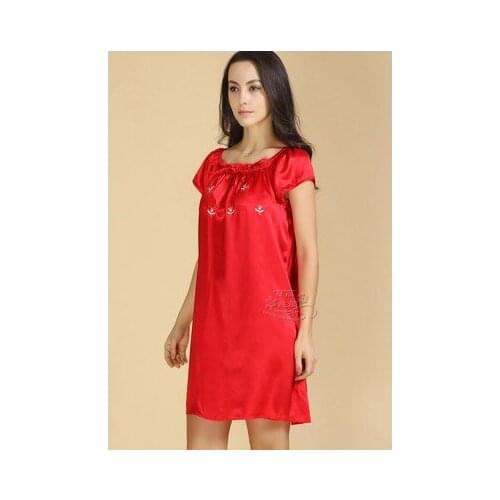 Natural 100 silk short sleeve baby skirt silk home dress (rubber red