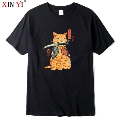 XIN YI Mens High Quality 100% cotton streetwear cat print T shirt casual loose short sleeve men tshirt o-neck t-shirt tee tops