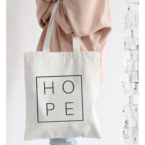 Hope Letter Print Canvas Bags Female Shopping Tote Bag Fashion Casual Shoulder Bag Eco Reusable Handbags Harajuku Shopper Bags