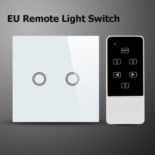 Makegood EU Standard Smart Remote Control Touch Switch 2 Gang 1 Way ,Crystal Glass Panel Wall Switches AC 110-250V/1000W