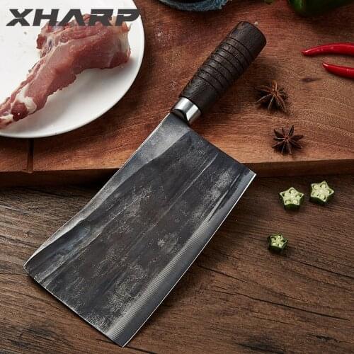 Chinese Traditional Kitchen Knives Handmade Forged High Carbon Kitchen Cleaver Wood Handle Slicing Serbian Chef Camping Knife