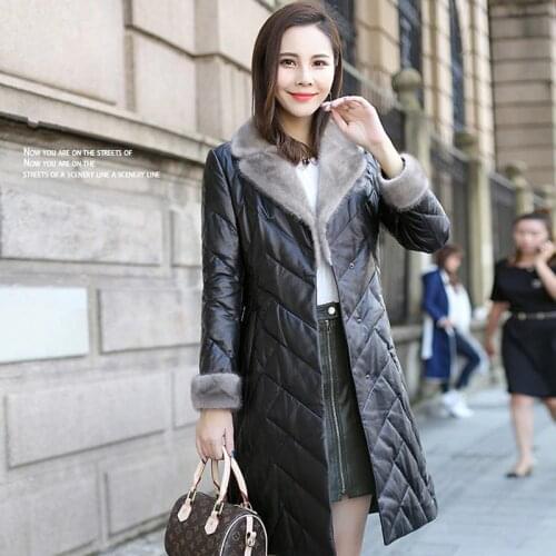 Leather Jacket Women 2020 Winter Sheepskin Genuine Leather Down Jackets Womens Real Mink Fur Collar Duck Down Coat