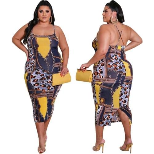 L-5XL Plus Size dress women summer clothing 2021 club printing sleeveless halter backless sexy dresses Wholesale Dropshipping