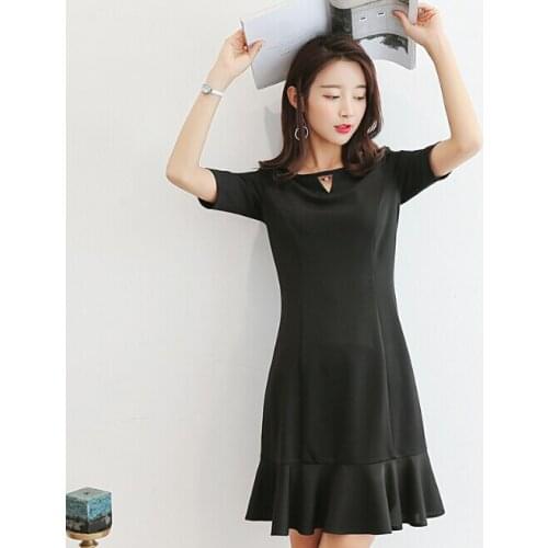 Summer Dress Women Clothing Cute patchwork bodycon dress Korean Mid sleeve O-Neck casual Dress Solid Black Red girl Vestidos