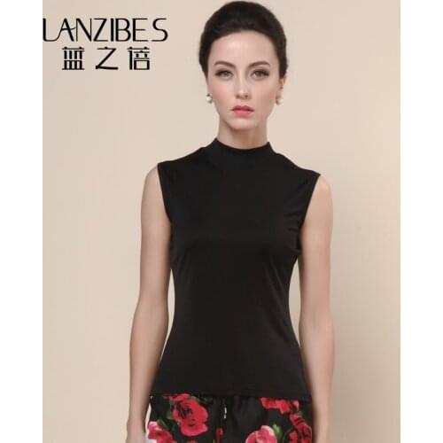 100% Silk Sleeveless Vests T-shirts In Summer Half Silk Blouse Sleeve Shirt Collar