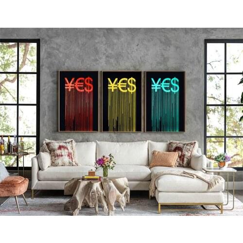 Personality Yes Shape Yellow Red Green Colorful Dollar Euro Sign Canvas Decorative Painting Art Poster Room Home Decoration