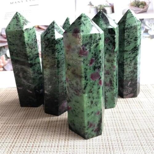 Natural Rubys In Zoisite Crystal Point Wand Healing Quartz Mineral Gemstone Obelisk Wicca Stone Home Decor