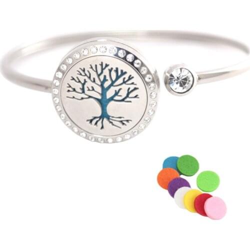Stainless steel 25mm Magnet Crystal Comics Tree Aromatherapy locket Bracelet Bangle essential oil diffuser locket bracelet