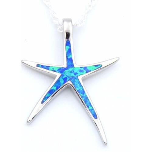 Wholesale & Retail Starfish Opal Pendant Necklace with Free Wave Chain Beach Themed Summer Jewelry