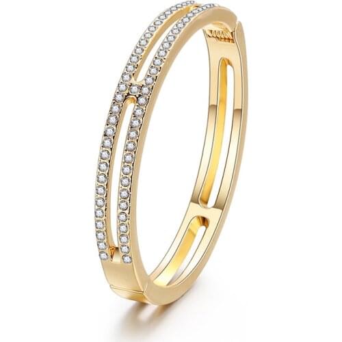 ORNAPEADIA 2021 Hot Sale Summer Fashion Bangle for Women Popular I-inlaid Crystal Gold-plated Hollow Open Bracelet Goth