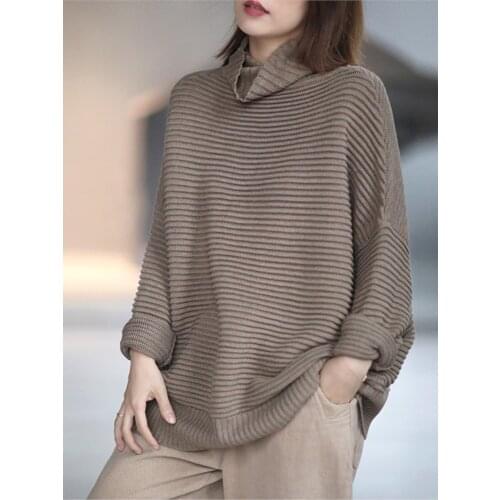 Large size Knitting Tops Autumn Winter Women Retro Loose Sweater New Ladies Turtleneck Casual All-match Tops