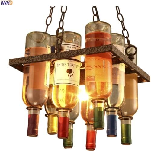 RH Loft Style LED Pendant Light Hanglamp Vintage Industrial Glass Bottle Rust Iron Fixtures Living Room Decoration Pendant Lamp