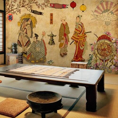 Custom Japanese Ukiyo-e Samurai Wall Paper Cuisine Sushi Restaurant Izakaya Industrial Decor Mural Wallpaper Papel De Parede 3D