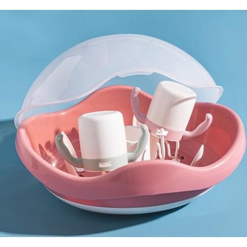 Portable Bottle Rack Transparent Cover Detachable Structure Multifunctional Baby Bottle Storage Drying Tray Home Use