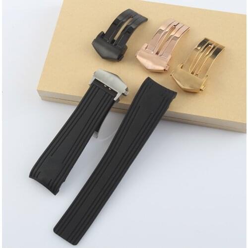 New 24mm Curved End Silicone Rubber Watchband For TAG Heuer Super CARRERA Watch Black Waterproof Strap with Deployment Clasp Man