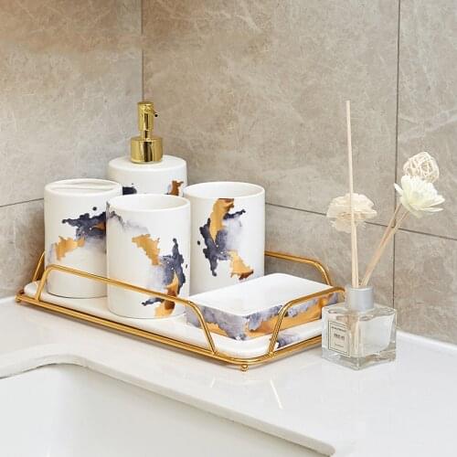 Modern Light Luxury Bathroom Supplies Ceramic Toothbrush Holder Nordic Bathroom Decoration Accessories Toothpaste Dispenser