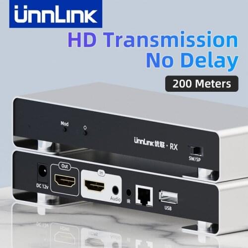 Unnlink KVM Ethernet Extender HDMI-compatible to RJ45 Lan Converter Adapter 150/200 Meters Transmission Distance Share 2 USB