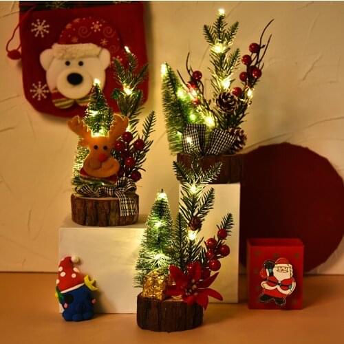 New Christmas tree decoration ornaments led luminous wooden bottom Christmas decorations desktop mini Christmas tree