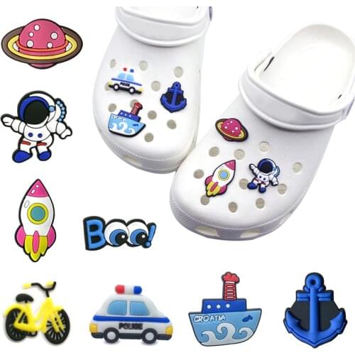 1pcs Car/Ship PVC Shoe Charms Astronaut UFO Spaceship Shoe Accessories Buckle Decorative Decorations Kids Adult Gift