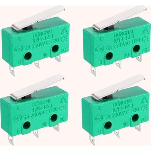 UXCELL KW4-3Z-3 Micro Limit Switch SPDT NO NC 3 Terminals Momentary Short Straight Lever Type Green Switches Accessories 4PCS