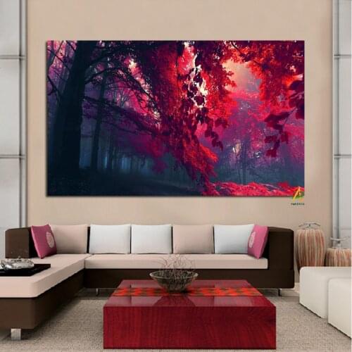 YWDECOR Red Autumn Landscape Digital Prints Canvas Painting Posters Modern Wall Art Picture Living Room Home Decor
