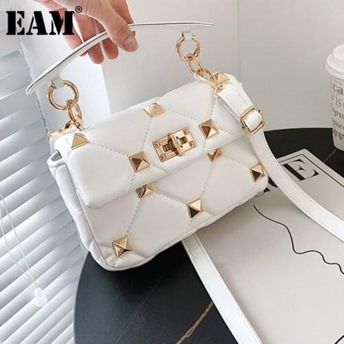 [EAM] Handle Bag Female Retro PU Leather Luxury Shoulder Bag New 2021 Fashion Pink Studded Diamond Crossbody Clutch Tide 18A5452
