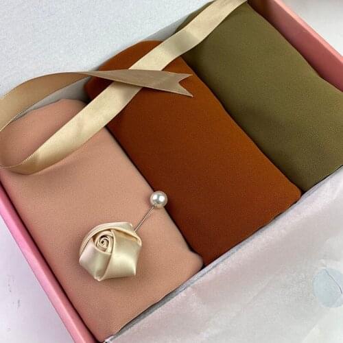 Women Gifts Plain Bubble Chiffon Scarf Hijab Solid Color Muslim Women Hijab Set Packing With box