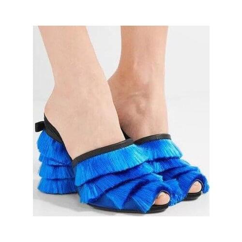 Moraima Snc Peep Toe Tassel Decorations Thick Heels Woman Shoes Bowknot High Heel Summer Slipers Sexy Gladiator Shoes Slides