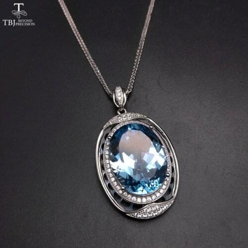 TBJ,Extra Big luxury natural Blue topaz pendant with chains in 925 sterling silver gemstone fine jewelry for women with gift box