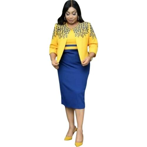 4XL 5XL Plus Size Africa Womens Dress 2 Piece Sets Spring Autumn New Round Neck 3/4 Sleeve Pleated Dress Large Size Clothes