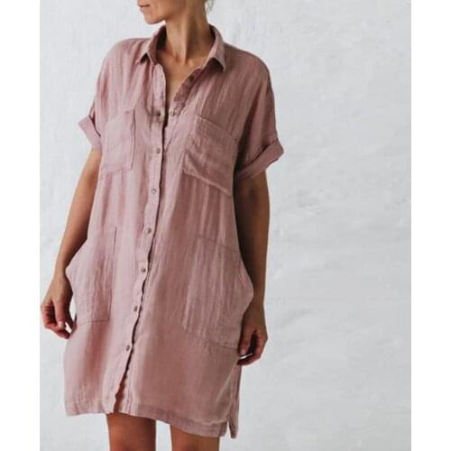 Fashion Women Short Sleeve Buttons V-neck Irregular Pocket Shirt Type Dress Streetwear