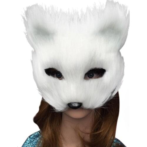 Animal White Plastic Villus Fox Mask Cosplay Party Half Face Masks Cat Mask Halloween Masquerade Props