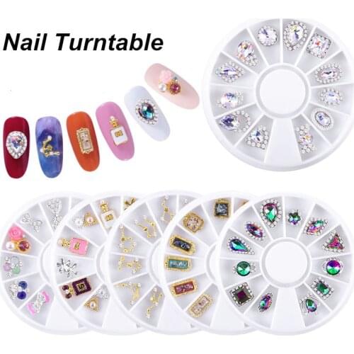 1 Box Christmas DIY 3D Nail Decoration Tools Accessories Turntable 12 Grid Butterfly Love Gold Ab Diamond Nail Art Decoration