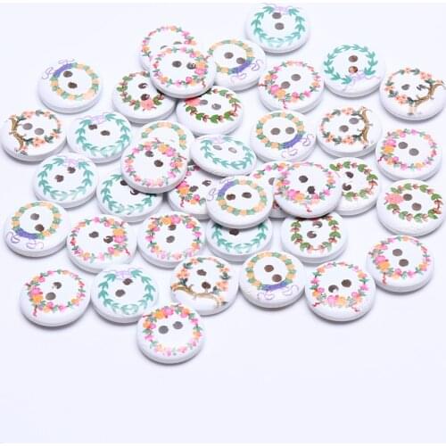 100pcs 15mm Mixed Wreath Round Wooden Buttons Christmas DIY Crafts For Scrapbooking Sewing