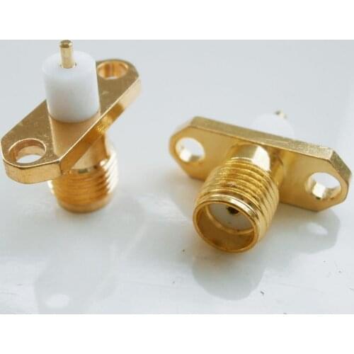 10X High-quality RF Connector SMA Female plug With 2 Hole Flange Chassis Panel Mount deck Solder Copper Pin 3mm PTFE 4mm Brass