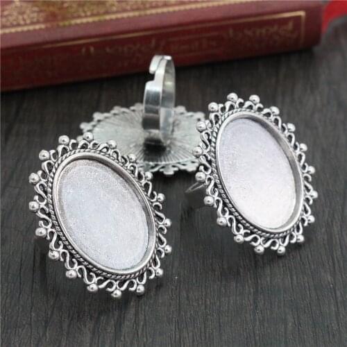 18x25mm 5pcs Antique Silver Plated Two Style Oval Adjustable Ring Settings Blank/Base,Fit 18x25mm Glass Cabochons